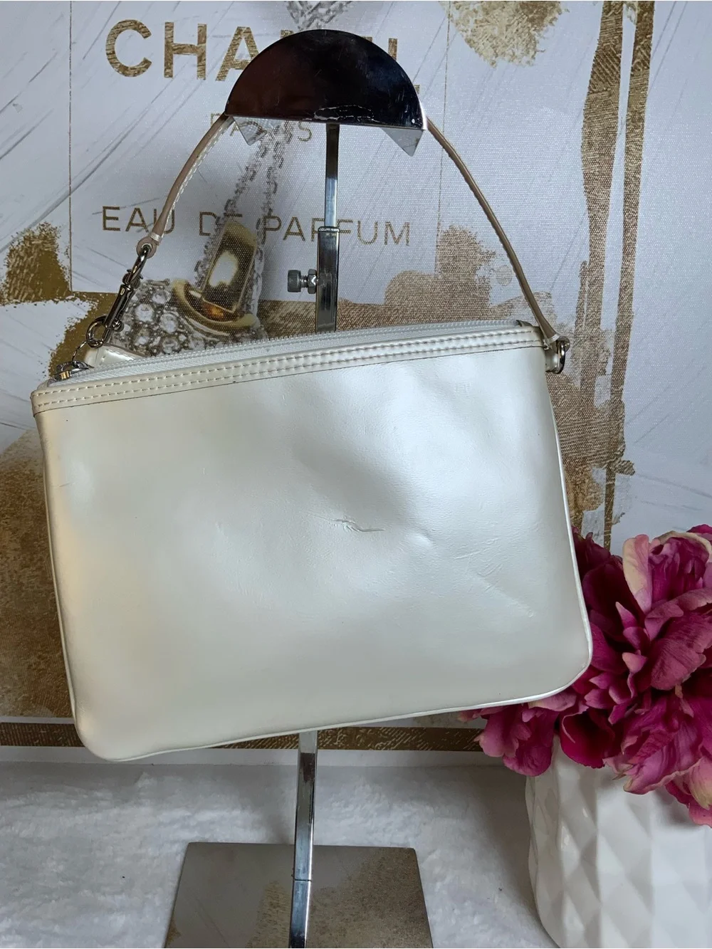 Coach Pearlescent Cream Leather Wristlet Pouch